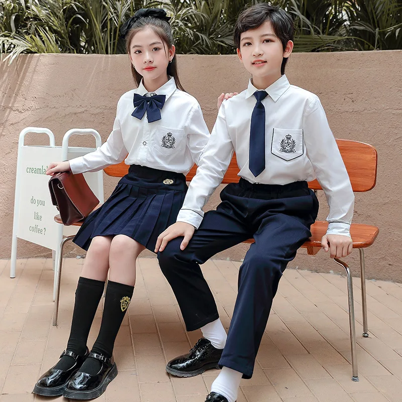 Crianças uniforme escolar estudantes traje meninas manga longa outono inverno ternos meninos escola primária jardim de infância classe roupas