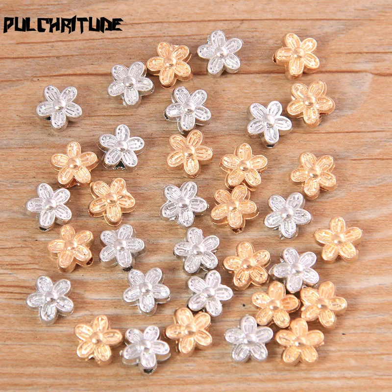 30pcs 8*9mm Two Color Small Flower Bead Spacer Bead Charms For Diy Beaded Bracelets Jewelry Handmade Making