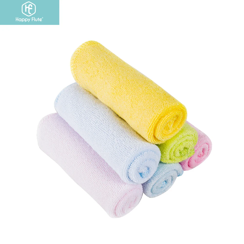 HappyFlute Plain Color 20*20cm Washcloth Wipes Set for Newborn Boys and Girls Pack of 5Pcs Super Soft Bamboo Terry Washcloth Set