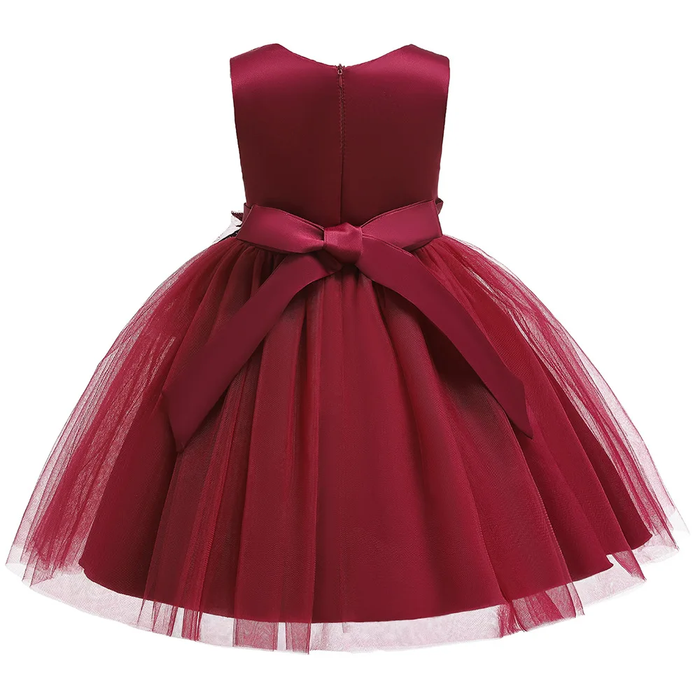 Robe à fleurs pour filles, ligne a, élégante, brodée, délicate, pour fête d'anniversaire, mariage, tulle, vert, argent, bleu, rouge