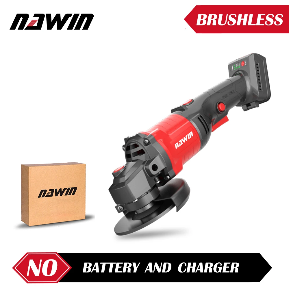 

NAWIN 20V Cordless Brushless Electric Angle Grinder 125mm Cordless DIY Woodworking Cutting Grinder