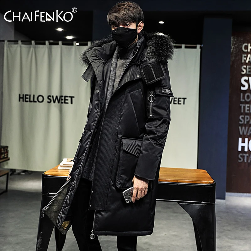 CHAIFENKO 2020 Brand Winter Warm Down Jacket Men Casual Business Long Thick Hooded windbreaker Coat Men Solid Fashion Parkas Men