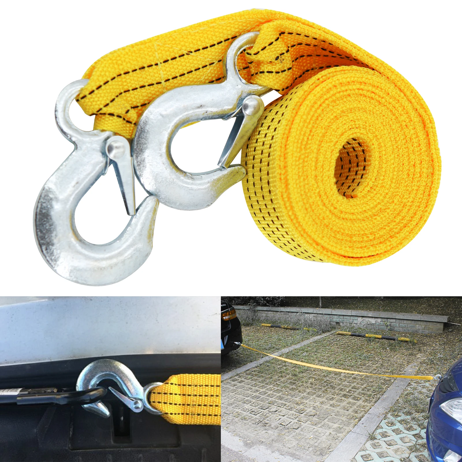 

4M Heavy Duty 3 Ton Car Tow Cable Towing Pull Rope Strap Hooks Van Road Recovery Rescue Tool Accessories for Audi Benz BMW Ford