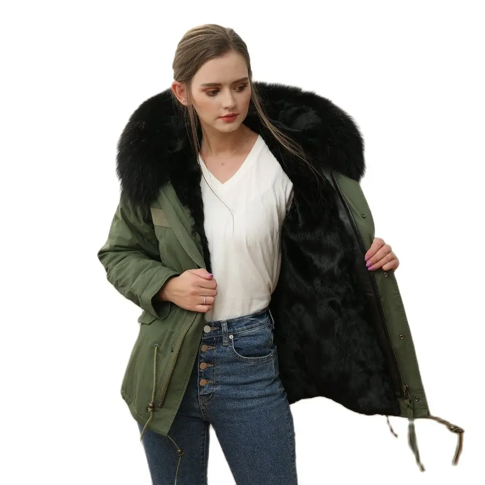 Parka en fausse fourrure noire pour femme, coton de haute qualité, vêtements d'extérieur à la mode pour femme