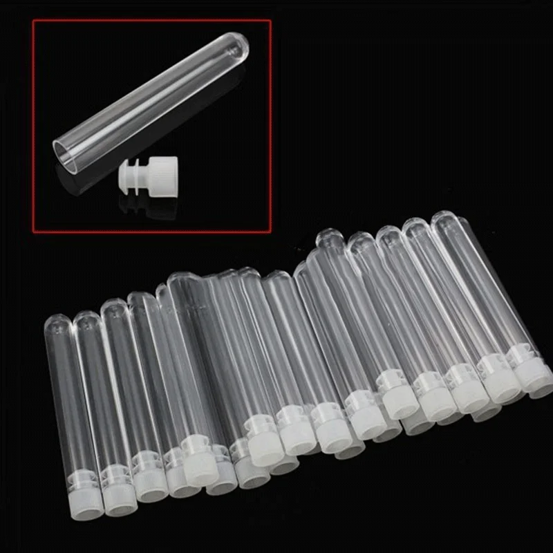 10Pcs 12x100mm Clear Plastic Test Tubes With Caps Stoppers Lab Test Tubes DIY Handmade Beading Beads Storage Tube Lab tools