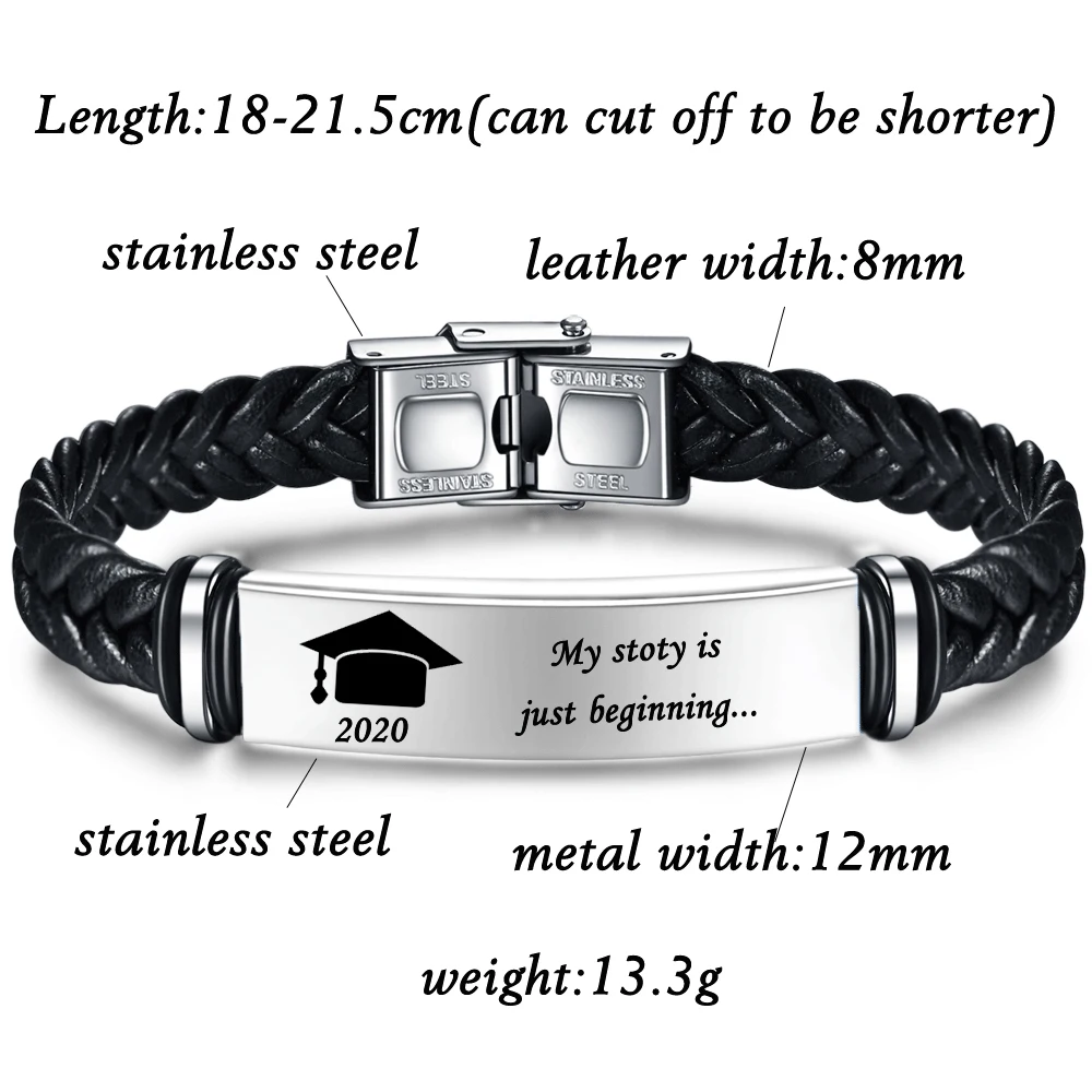 Men\'s Custom Personalize Engrave Jewelry Bracelets Fashion Braided Leather Inspirational Gifts Wristbands Bracelet For Him