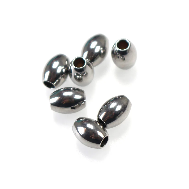 50pcs/Lot 304 Stainless Steel Rice Shape Loose Beads Handmade Woven Bracelets Steel Stone Space Beads DIY Jewelry Findings Make