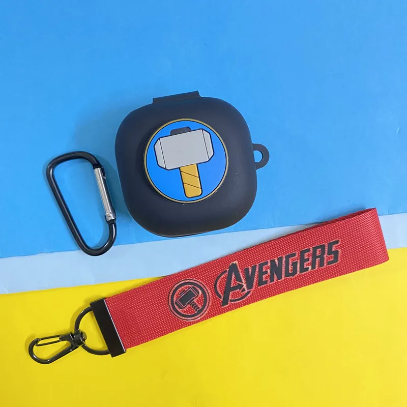 Cover Case Earphone Marvel Kartun untuk Samsung Galaxy Bud Live/Pro Casing Headphone Bluetooth Nirkabel Silikon dengan Tali