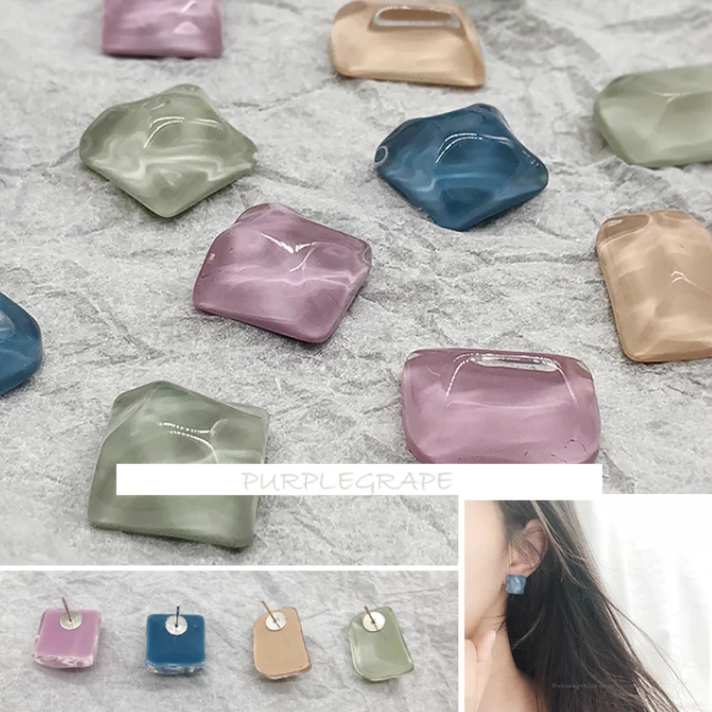 10pcs DIY Earring Material Non-Porous Resin Translucent Irregular Square Block Rectangle Handmade Earrings Accessories