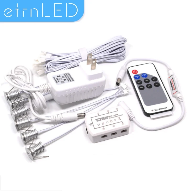 etrnLED 12V Linkable LED Spot Light Kit with Wireless Dimmable Remote Control 1W Recessed Indoor Ceiling Showcase Cabinet Lamp