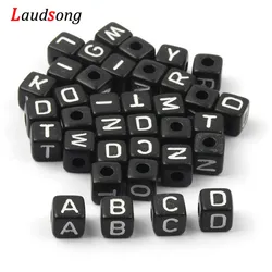 6mm 10mm Black Mixed Letter Beads Square Alphabet Acrylic Beads DIY For Jewelry Making Bracelet Necklace Accessories 50-200pcs