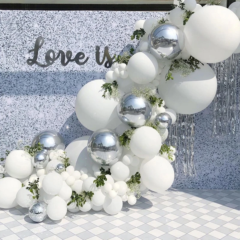 125pcs Silver 4D White Balloon Arch Garland Kit Wedding Decoration Baby Shower Birthday Party Decor Confetti Balloon