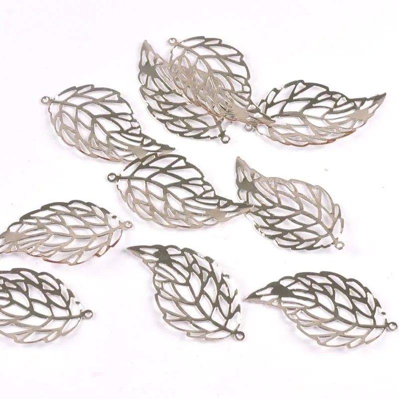 20pcs Metal Crafts Gold Silver Leaf Filigree Wraps Flower Connectors For DIY Scrapbook Home Decoration Handcraft 41x22mm yk0775