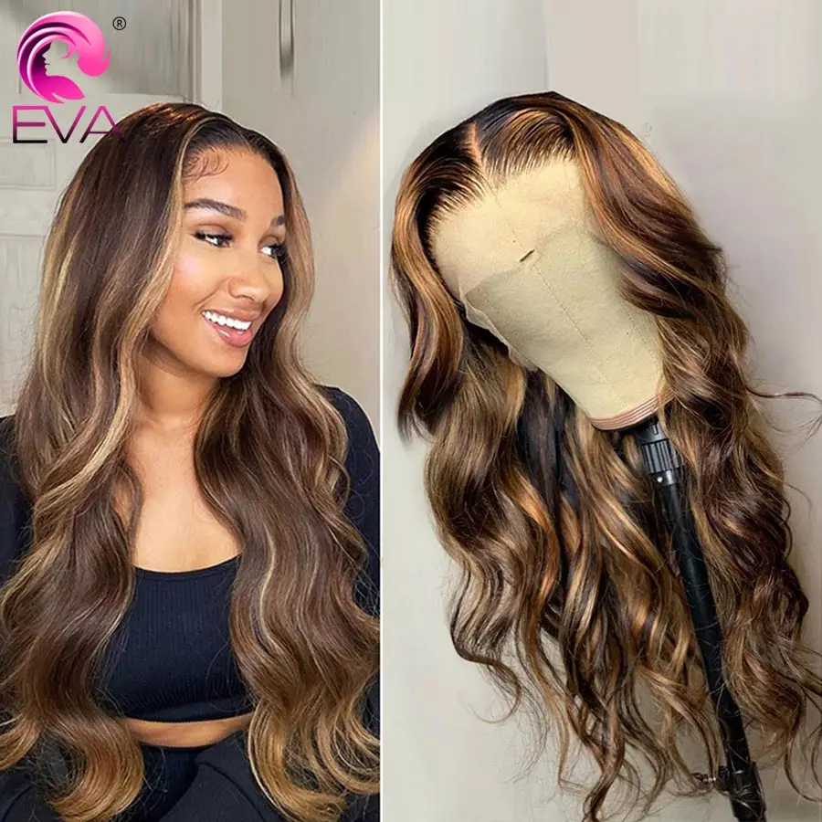 

Eva Highlight Wig Brown Colored Human Hair Wigs For Women Ombre Body Wave Lace Front Wig Highlighted Lace Frontal Wig Human Hair