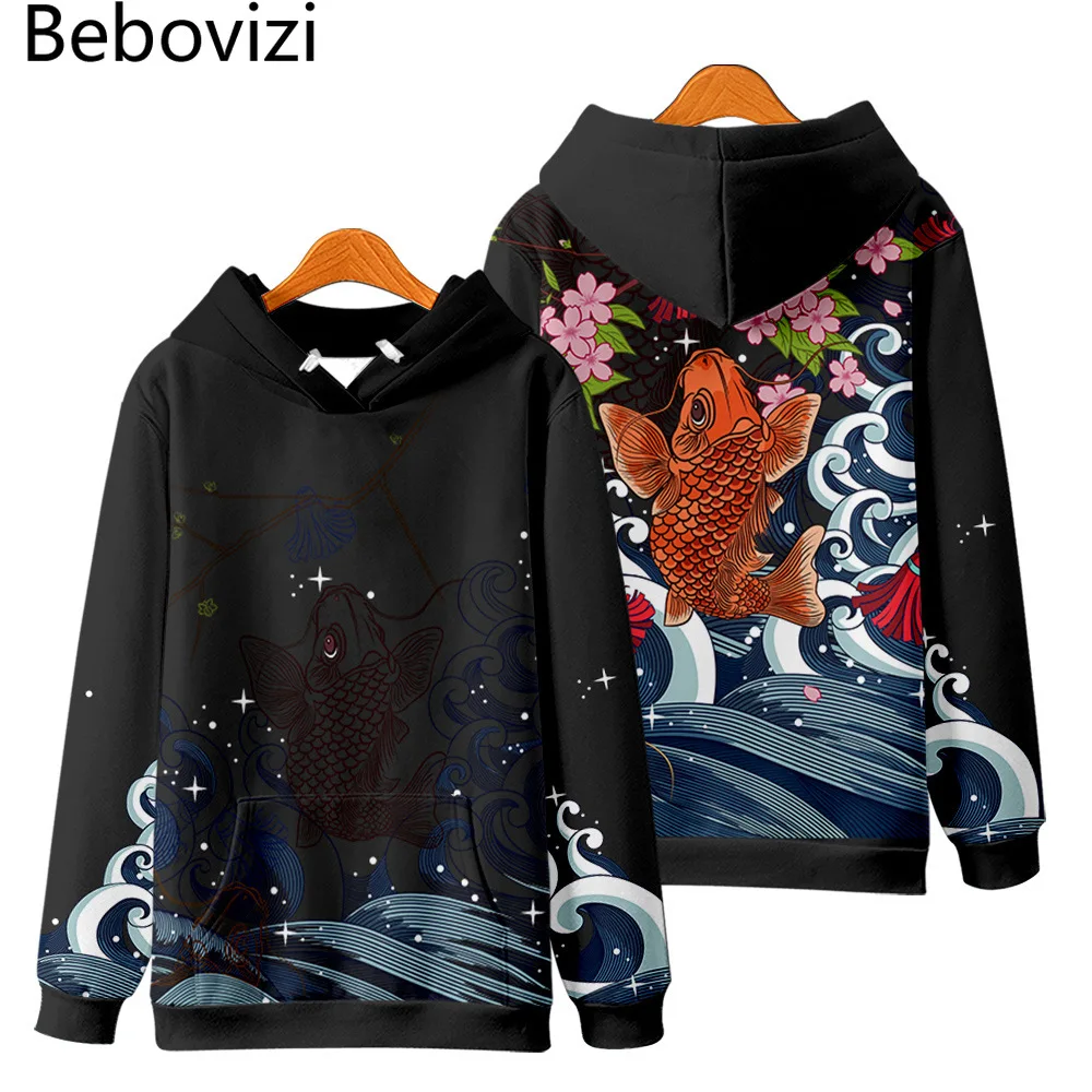 

Harajuku Japanese Carp Print Hoodie Sweatshirt Fashion Casual Oversized Hooded Hoodie Hip Hop Women Men Clothing 4XL 5XL 6XL