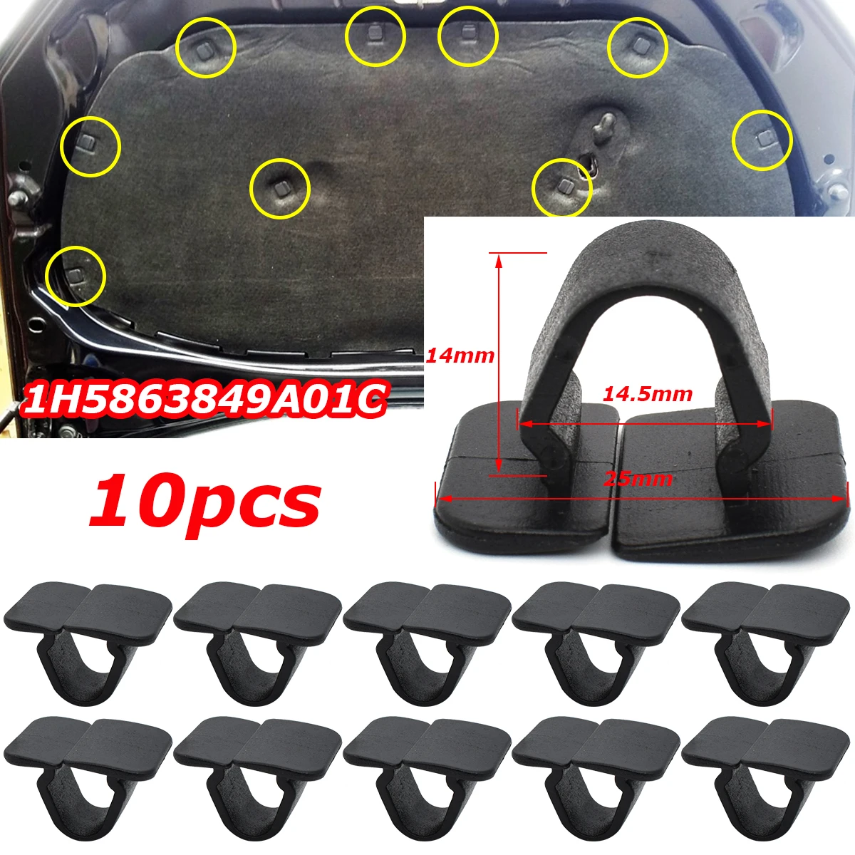 10x Plastic Hood Bonnet Insulation Clip Rivet Retainer For VW Polo Tiguan Passat B5 SEAT Leon 2 Skoda Octavia 1H5863849A01C