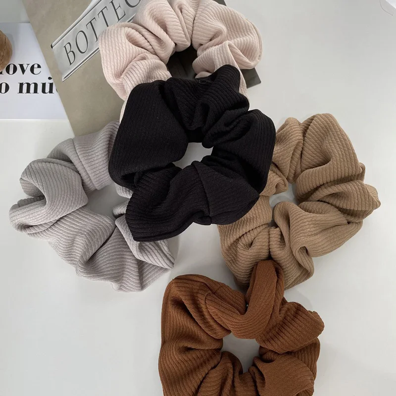 Autumn and Winter Women Warm Corduroy Big Hair Scrunchies Solid Soft Vintage Hair Gums Striped Fabric Rubber Bands For Hair Bun