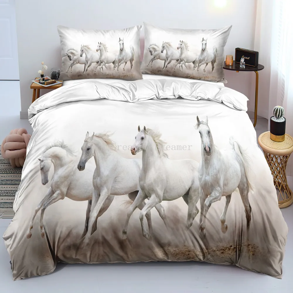 Horses Printed Duvet Cover Set Twin Full Queen King Bedding Comforter Bedspread Soft Quilt Cover Pillowcase Animals Home Textile