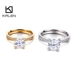 Kalen Fashion Gold Color Stainless Steel Rings For Women Classic Wedding Bands Zircon Finger Mujer Anillos Jewelry Party Gifts