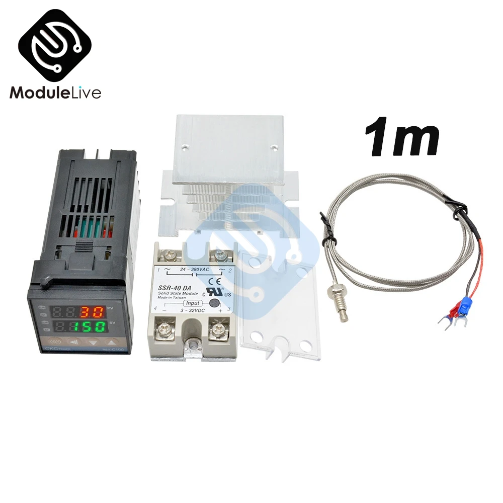 REX-C100 Digital PID Temperature Controller Thermostat Relay output + Max.40A SSR Relay+ K Thermocouple Probe High Quality RKC