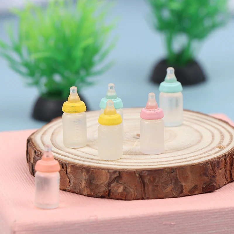 6Pcs 1:12 Dollhouse Miniature Mini resin Milk Bottle Feeding Bottles Simulation Toys Doll House Accessories