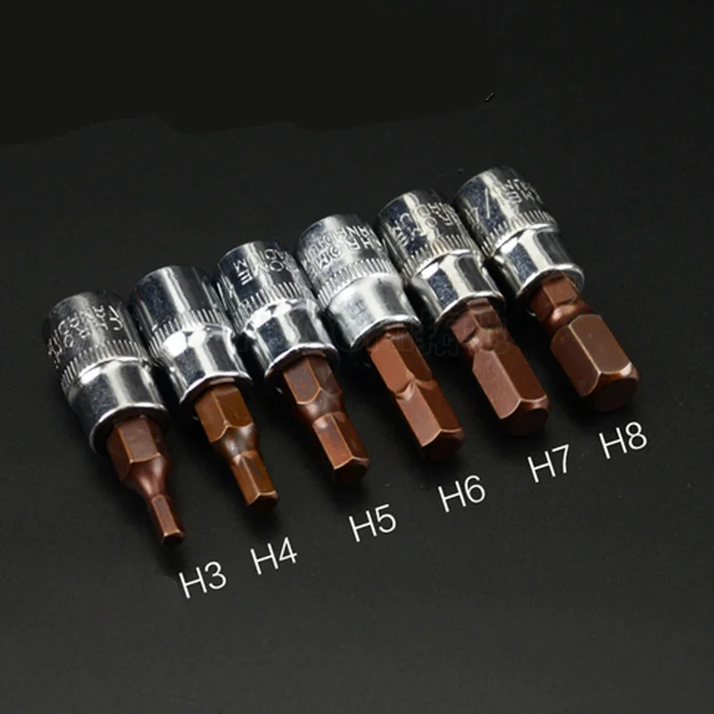 6pcs 1/4 Inch S2 Drive Hex Bit Sockets Set H3 H4 H5 H6 H7 H8 Metric Screwdriver Bit Sockets Hand Tools Socket Joint Hexagonal