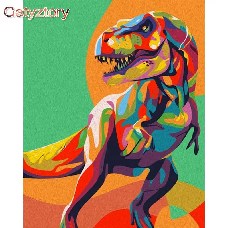 

GATYZTORY Colorful dinosaur Animal Diy Painting By Numbers Kits For Kids Diy Frame On Canvas Acrylic Drawing Paint Kits Home Art