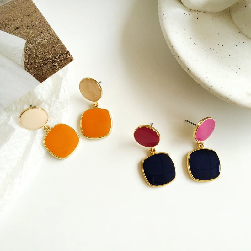 Fashion metal circular square stud earrings female retro contracted geometric earrings Classic Beautiful earrings for women