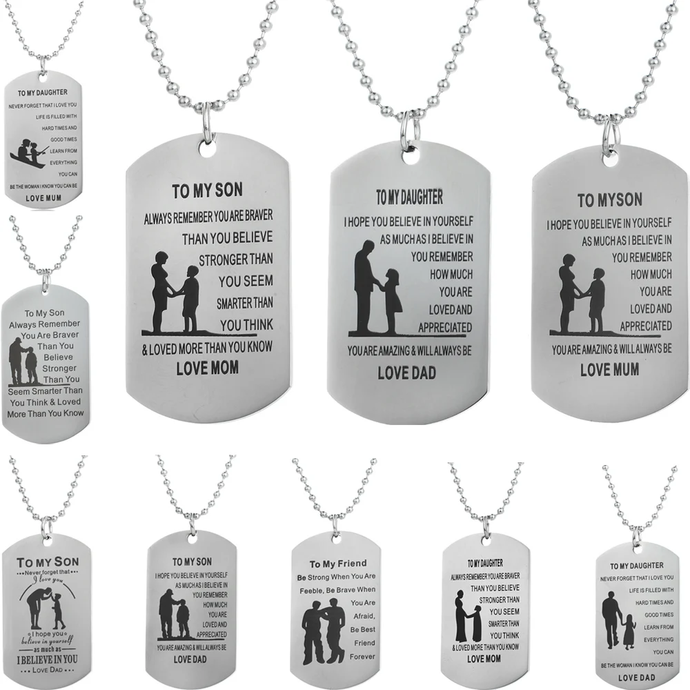 Stainless Steel Family Necklace To My Son Daughter Love Dad Mom Mum Dog Tag Pendant Chain Charm Kids Father Mother Birthday Gift