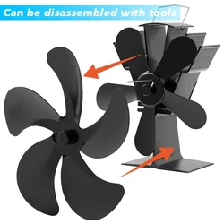 Aluminum Alloy 5 Blades Universal Stove Fan Blade Replacement Low Noise Blade Winter Wood Log Burning Fireplace Fan Accessories