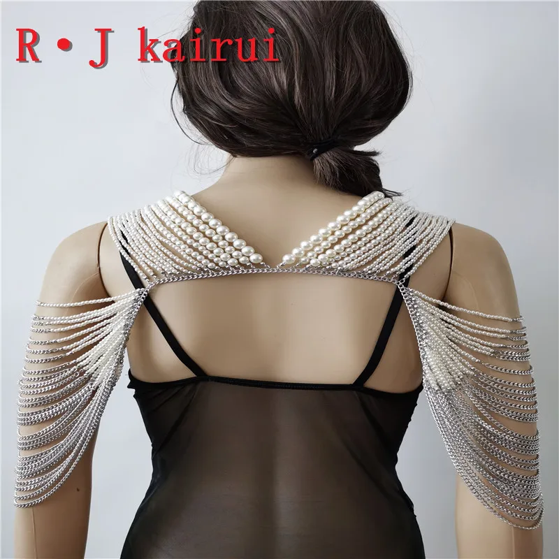 New RJPE24 Imitation Pearls Neck Shoulder Body Jewelry Unique Beads Chains Top Pearls Costume Jewelry 3 Colors