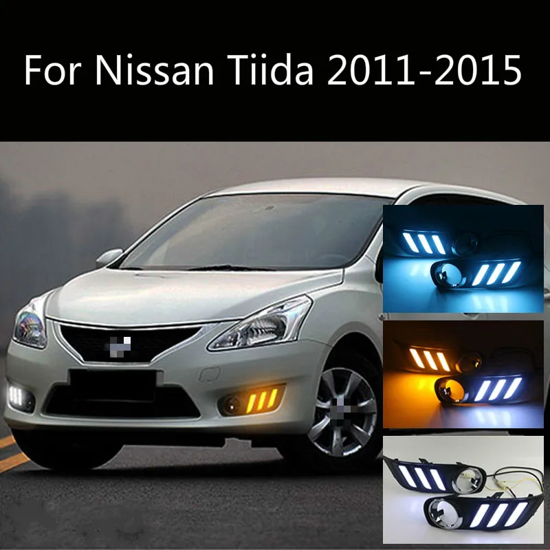 1 Pair of 12V Car Auto LED Daytime Running Light Lamp DRL Fog Lamp Cover Fits for Nissan Tiida 2011 2012 2013 2014 2015