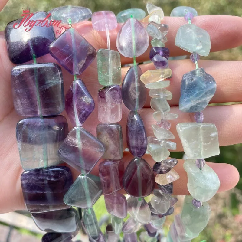 Perles en Fluorite Naturelle Multicolore, de Forme Mixte, pour Bricolage de Collier, Boucles d'Oreilles, Bijoux de Direction, 15 Pouces