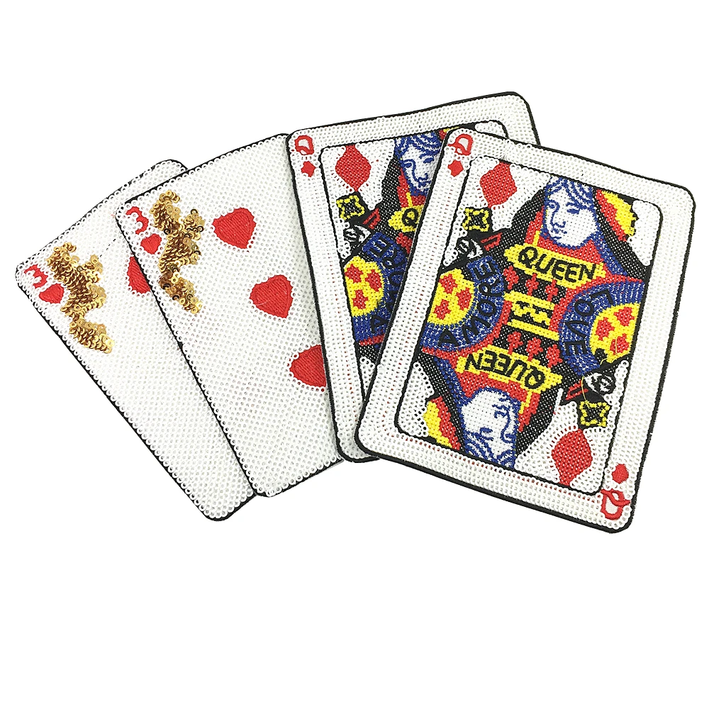 Cekiny Poker Patch zroszony karty do gry aplikacja Paillette gry łatki na odzież Parches Bordados szyć na 12x10cm AC1168