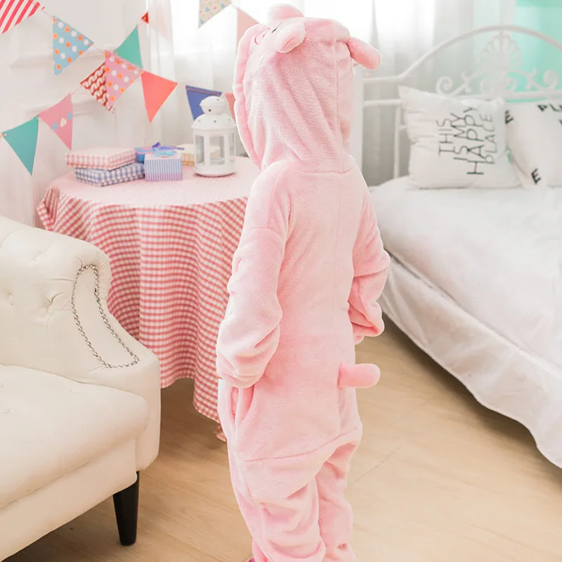 Adult Pig Kigurumi Women Men Cartoon Animal Cosplay Costume Winter Onesie Pajama Hooded Couple Funny Party Suit