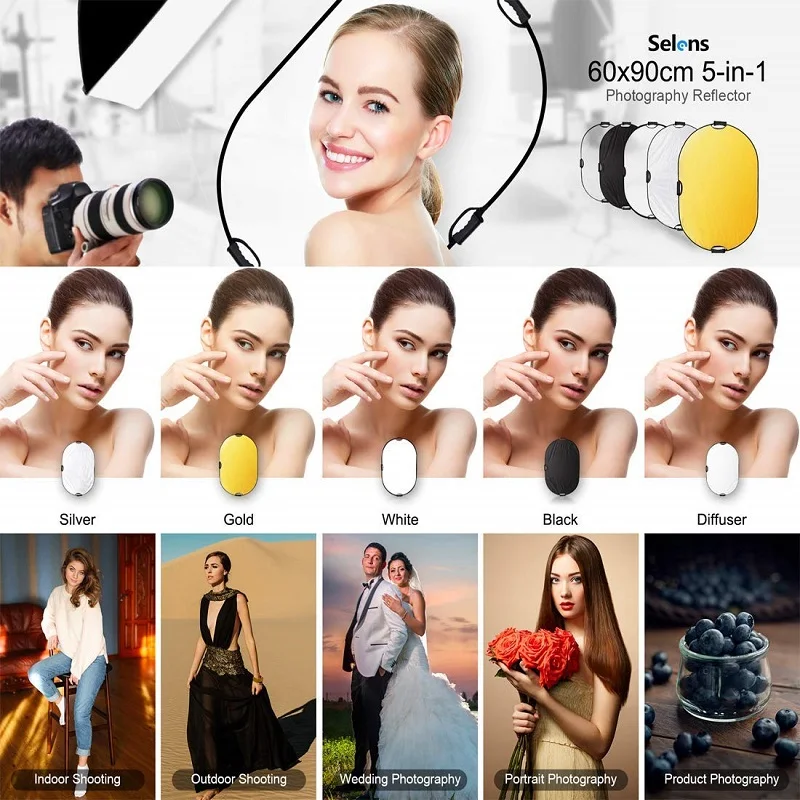 60x90cm 24''x35'' 5 in 1 Multi Disc Photography Studio Photo Oval Collapsible Light Reflector handhold portable photo disc