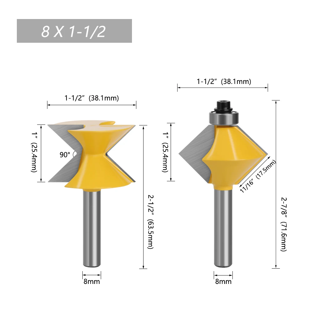 LAVIE 2pcs SET 8mm Shank 90 Degree V design Tingue Groove Edge Banding Router Bit Set Plate Splicing Woodworking Milling Cutter