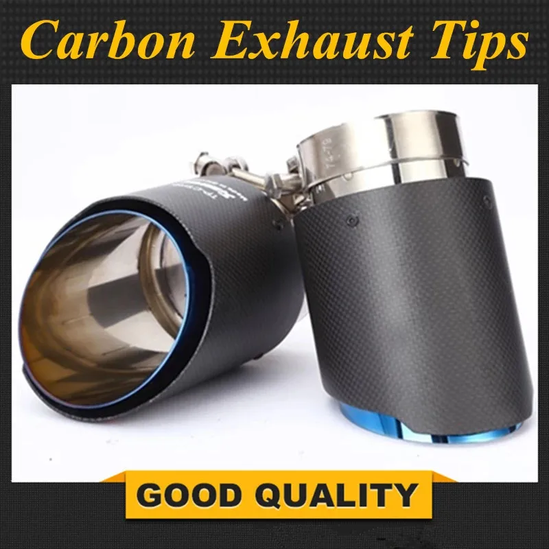 

Short: Newest Style Carbon fiber +Blue stainless steel universal exhaust system end pipe+Matte carbon car exhaust tip 1 Piece