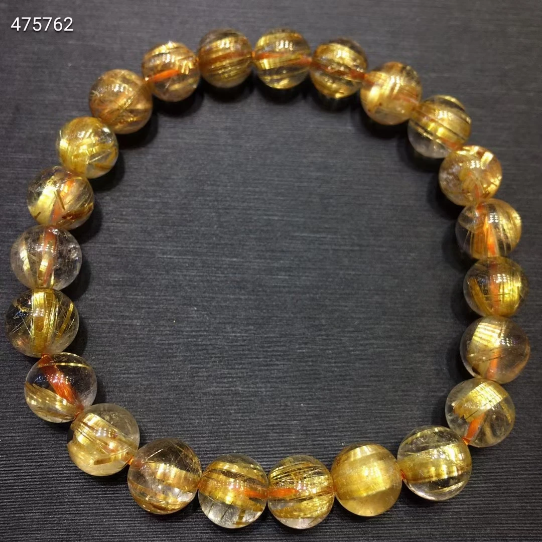 Natural Gold Rutilated Quartz Clear Round Beads Bracelet 8mm Genuine Women Men Fashion Wealthy Stone Genuine AAAAAA