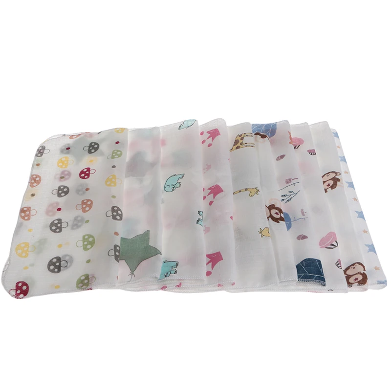 10pcs Baby Infant Towel 28*28cm Muslin Towel Handkerchiefs Two Layers Wipe Towel