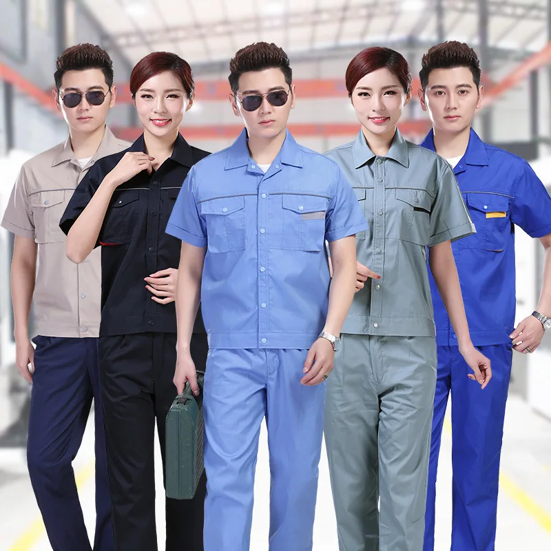 

Summer Work Clothing Suit Workwear Men Women Short Sleeve Warehouse Porter Auto Car Workshop Durable Welding Mechanical Coverall