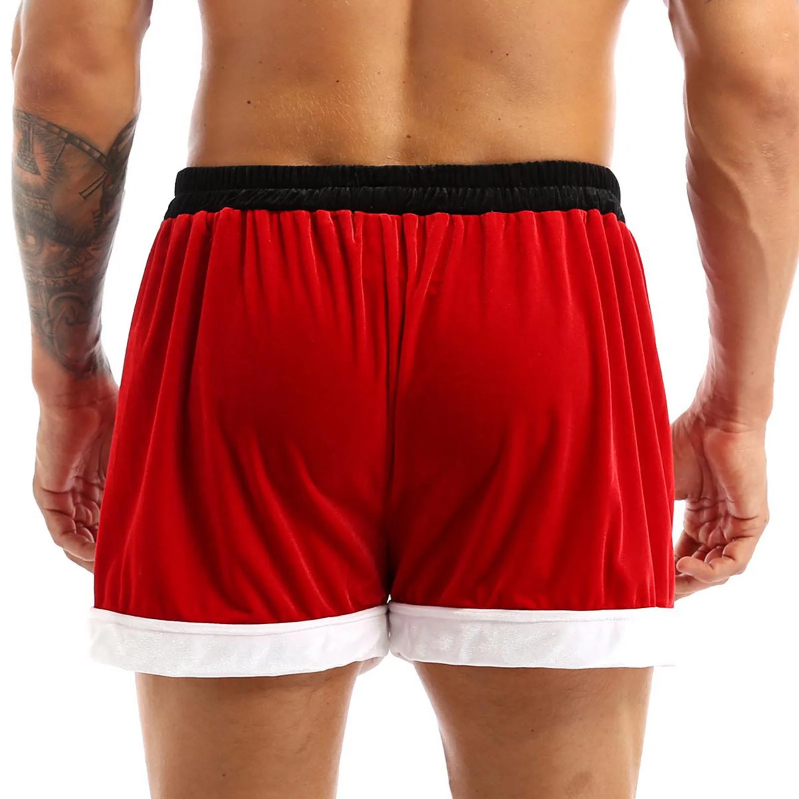 Ensemble de olympiques de Noël du Père Noël pour hommes, manteau à capuche en velours, haut et short boxer de vacances, vêtements de fête sexy, 2 pièces