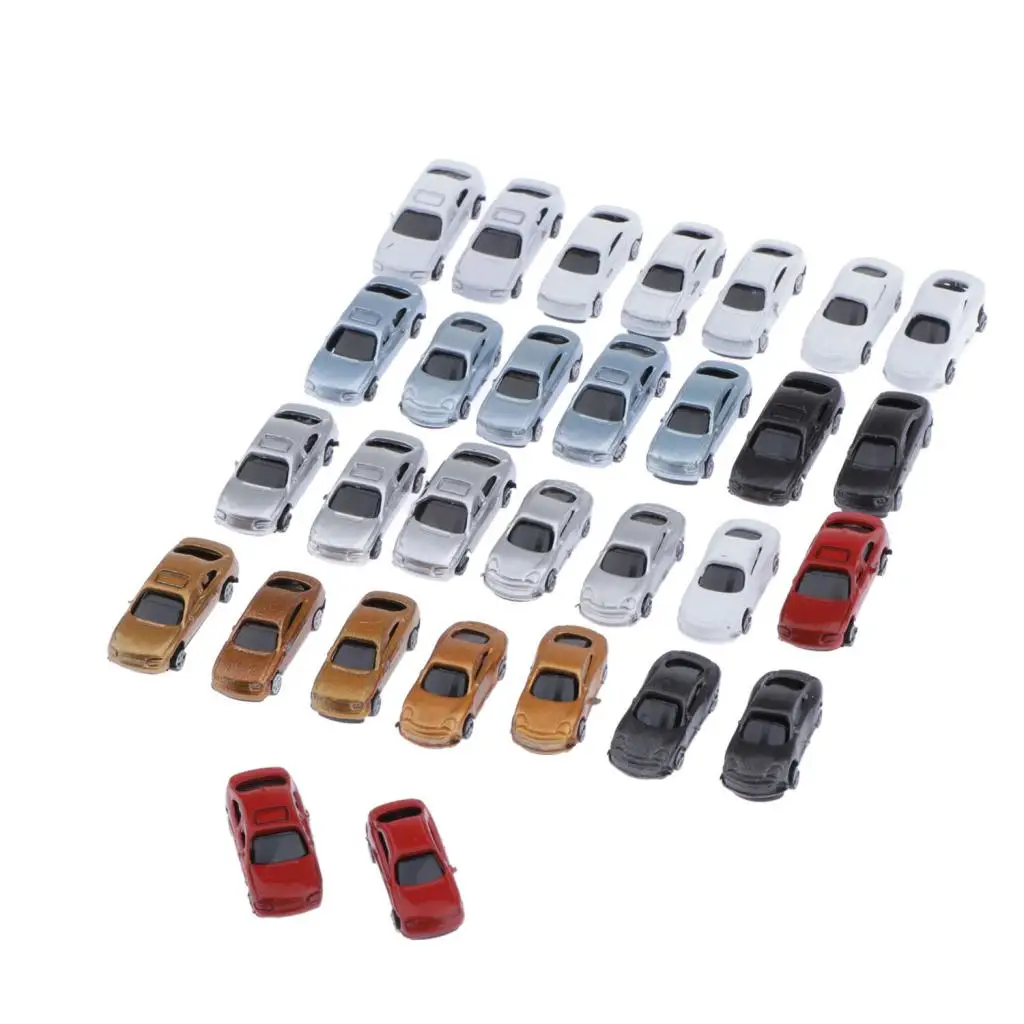 1:200 Scale Gauge Z Painted Plastic Model Car for Building Train Railway Street Road Scenery Landscape Layout, Pack of 30 Model