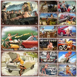 Beauty Girl Vintage Metal Poster Retro TinplateCompact Car Tin Signs Board Home Pub Bar Cafe Garage Wall Decor 20x30 CM