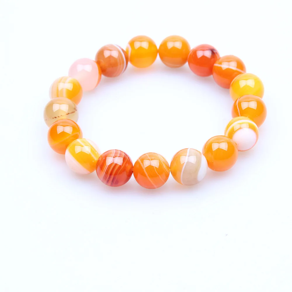 6mm 8mm 10mm 12mm Orange Natural Stone Bracelets Indian Agat Natural Stone Beaded Round Beaded Stretch Bracelets Bangles