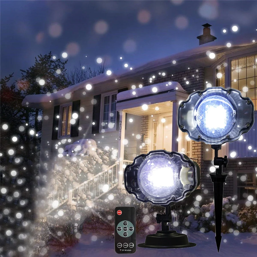 Snowfall LED Christmas Laser Projector Lamps Outdoor Rotating Snowflake Projector Light Snow Effect Spotlight For Garden Decor