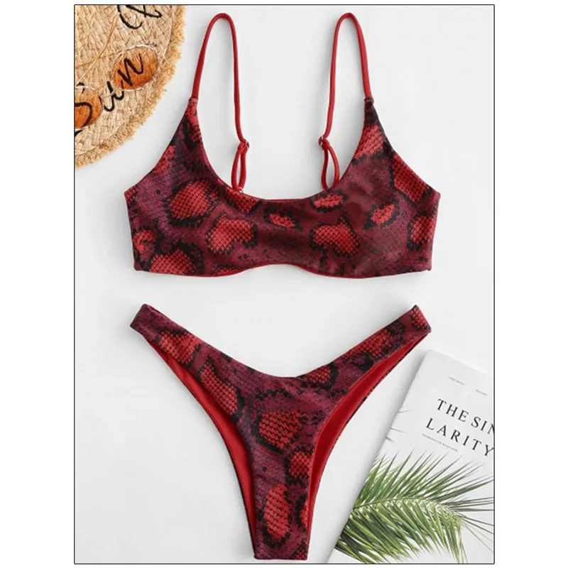 Sexy Bikini Set for Women Push Up Female Swimsuit Snakeskin Print Swimwear Swim Separate 2 Piece Brazilian Bathing Suit 2024