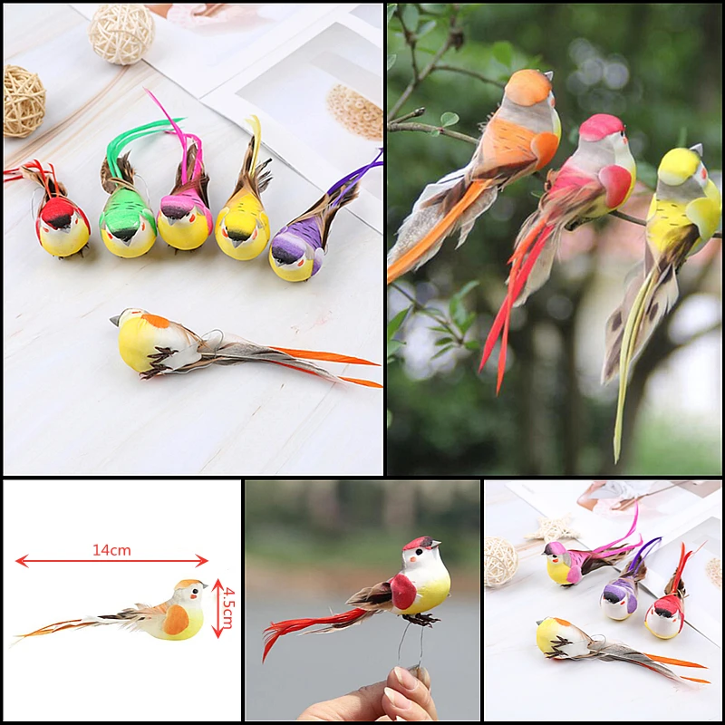 1PCที่มีสีสันปลอมนกโฟมประดิษฐ์จำลองนกFeather DIYงานแต่งงานตกแต่งเครื่องประดับคริสต์มาส