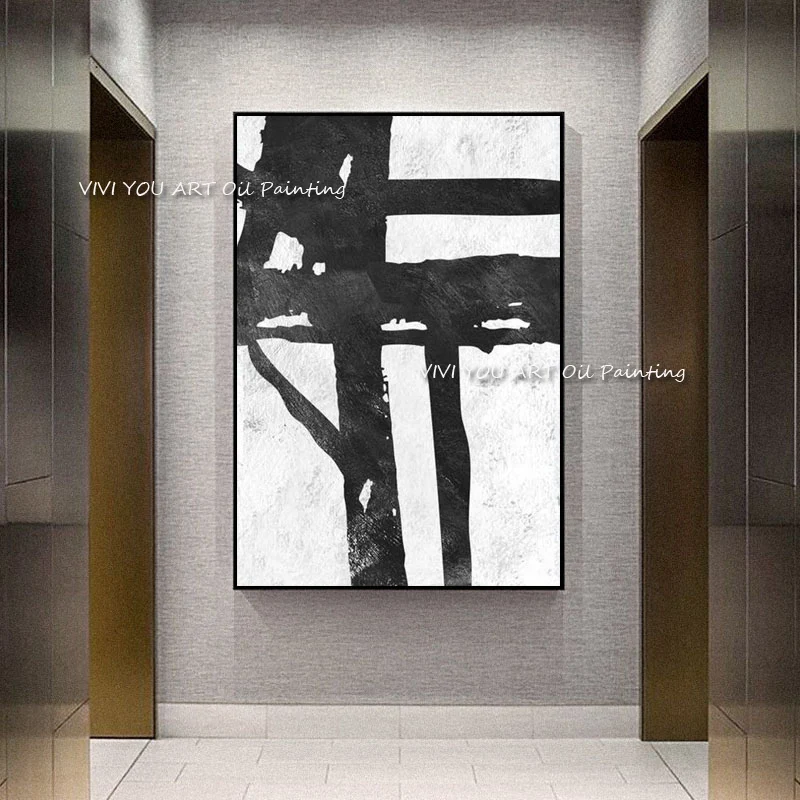 

100% Handmade Abstract oil painting Handpainted Black and White Modern Large Size Canvas Gift for Home Living Room Decoration