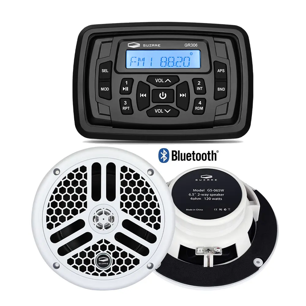 

Marine Bluetooth Radio Boat Stereo Audio Sound System Receiver FM AM MP3 Player+6.5Inch Marine Waterproof Bluetooth Speakers RV